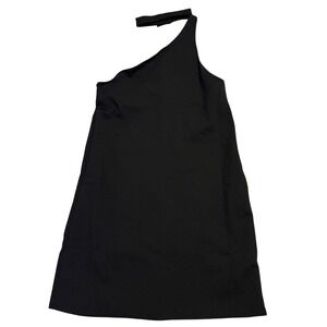 Zara Dress Women S Black One Shoulder Choker Neck Pearl Button Mini Shift